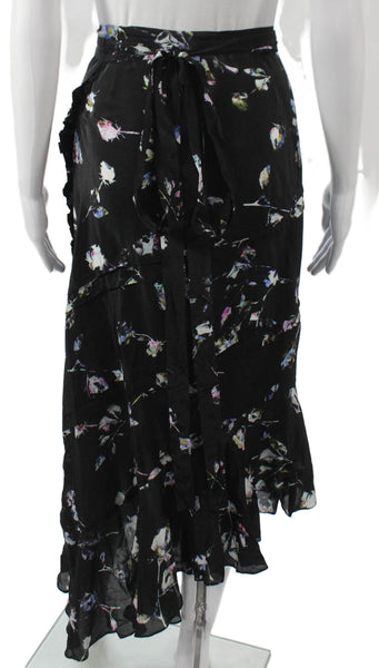 Preen Line Womens Wrap Skirt Black Floral Viscose Midi Size L