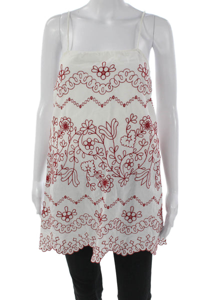 Zara Women Sleeveless Tunic Cotton Square Neck Floral White Tie Size S