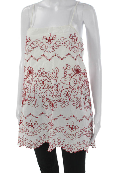 Zara Women Sleeveless Tunic Cotton Square Neck Floral White Tie Size S
