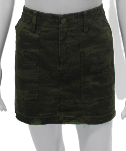Sanctuary Women Cargo Skirt Green Camo Cotton Button Short Size 27