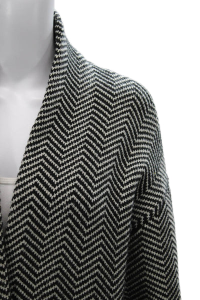 Zara Women Herringbone Black Collared Buttoned Cardigan Long Sleeve Size S