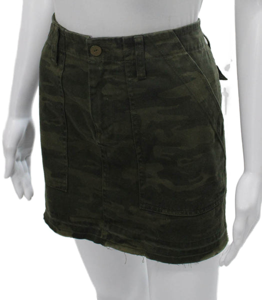 Sanctuary Women Cargo Skirt Green Camo Cotton Button Short Size 27