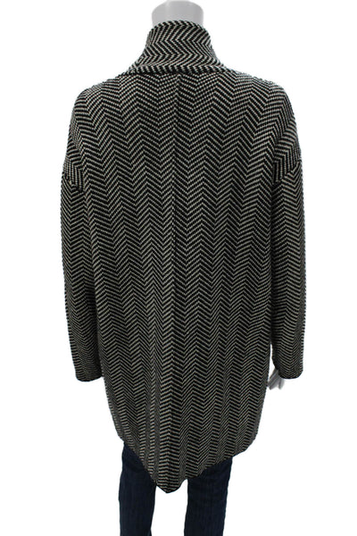 Zara Women Herringbone Black Collared Buttoned Cardigan Long Sleeve Size S