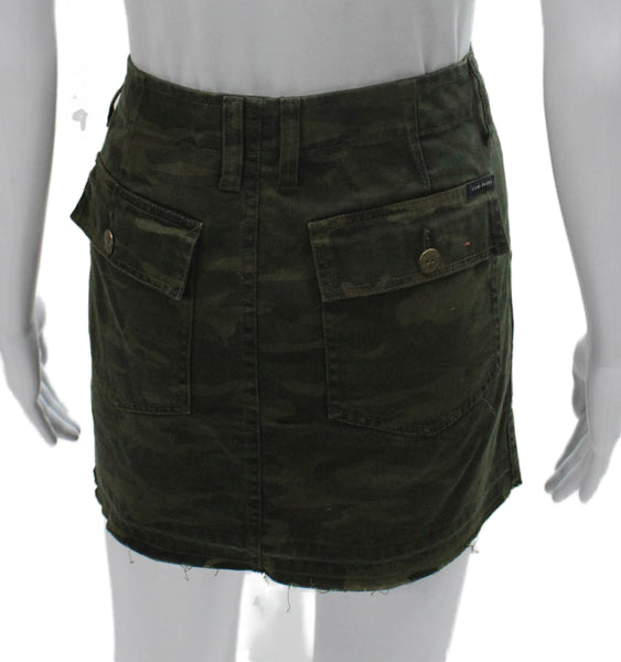 Sanctuary Women Cargo Skirt Green Camo Cotton Button Short Size 27
