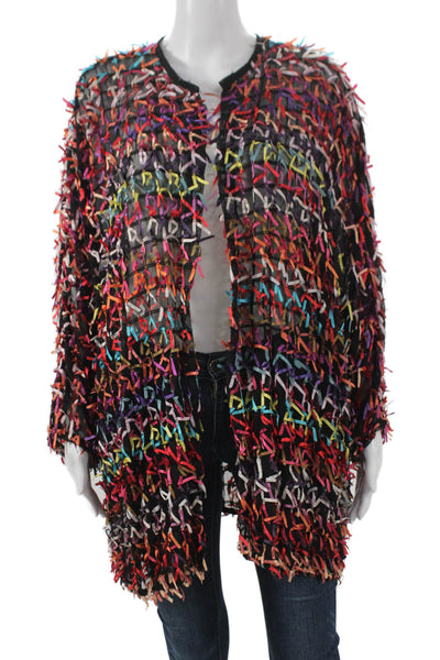 Oscar de la Renta Women Cardigan Multicolor Geometric Rayon Size L