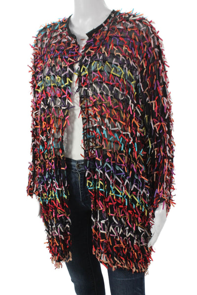 Oscar de la Renta Women Cardigan Multicolor Geometric Rayon Size L