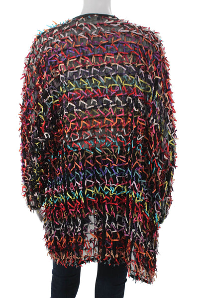 Oscar de la Renta Women Cardigan Multicolor Geometric Rayon Size L