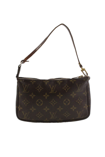 Louis Vuitton Womens Monogram Coated Canvas Pochette Handbag Brown