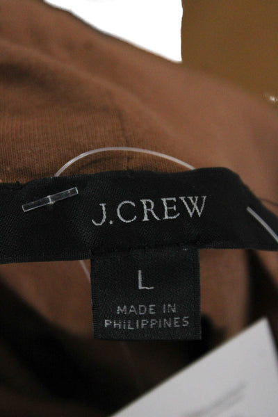 J Crew Women Basic Turtleneck Long Sleeve Cotton T-Shirt Brown Size L