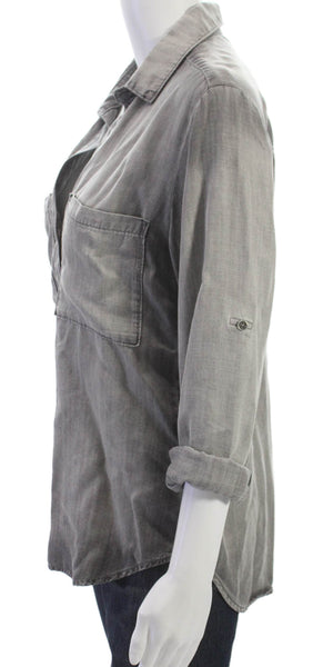 Cloth & Stone Women Tunic Blouse Gray Tencel Collared Button 3/4 Sleeve Size XS