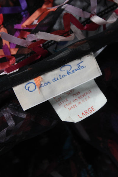 Oscar de la Renta Women Cardigan Multicolor Geometric Rayon Size L