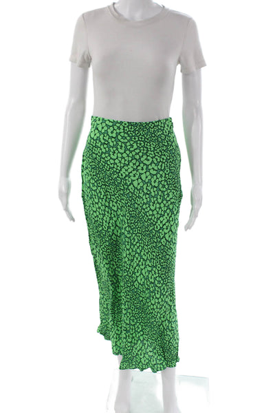 Whistles Women Midi Skirt Green Animal Print Viscose Zip Size 8