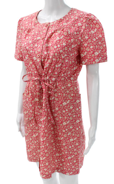 Marc By Marc Jacobs Women Pink Cotton Floral Shirt Dress Short Sleeve Size 12