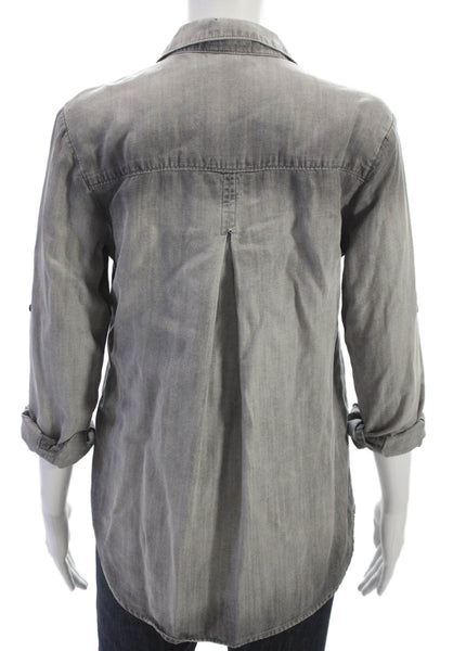 Cloth & Stone Women Tunic Blouse Gray Tencel Collared Button 3/4 Sleeve Size XS