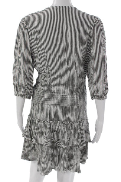 Z Supply Women Fit & Flare Striped Black V-Neck Dress 3/4 Sleeve Rayon Size M