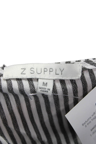 Z Supply Women Fit & Flare Striped Black V-Neck Dress 3/4 Sleeve Rayon Size M