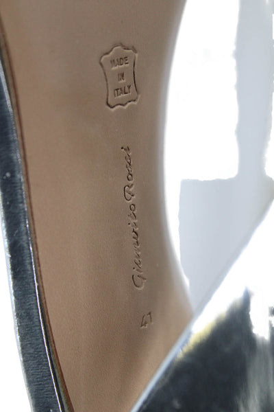 Gianvito Rossi Womens Block Heel Patent Leather Ankle Strap Sandals Silver 41