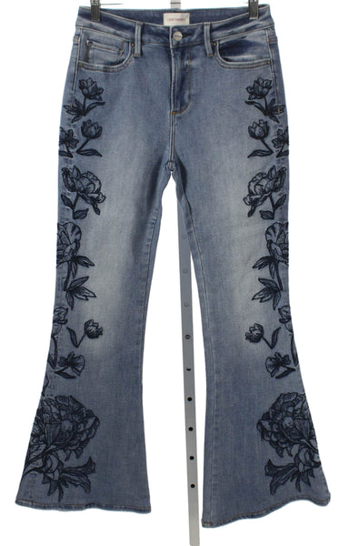 Driftwood Womens Flared Jeans Blue Floral Cotton High Rise Inseam 29 Size 26