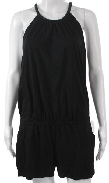 Soft Joie Womens Black Halter Cotton Sleeveless Romper Button Size L