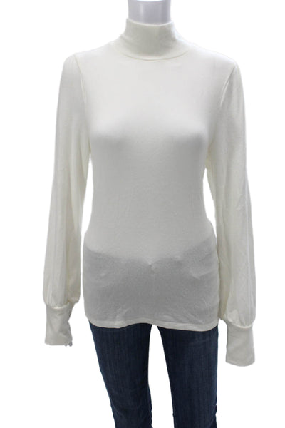 J Crew Women Basic Lyocell Turtleneck Long Sleeve Blouse White Size L