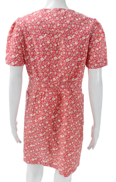 Marc By Marc Jacobs Women Pink Cotton Floral Shirt Dress Short Sleeve Size 12