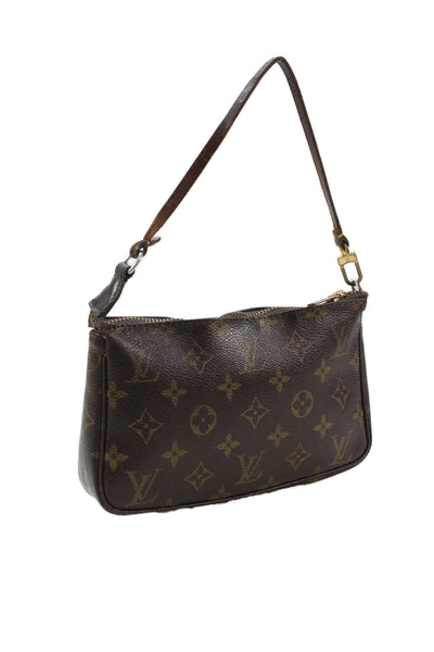 Louis Vuitton Womens Monogram Coated Canvas Pochette Handbag Brown