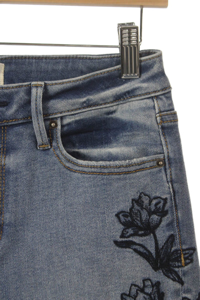 Driftwood Womens Flared Jeans Blue Floral Cotton High Rise Inseam 29 Size 26