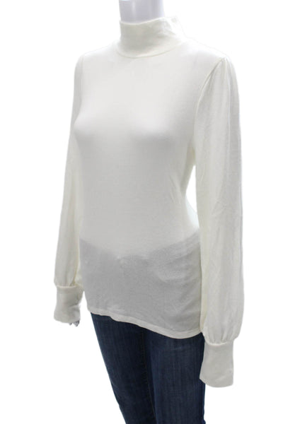 J Crew Women Basic Lyocell Turtleneck Long Sleeve Blouse White Size L