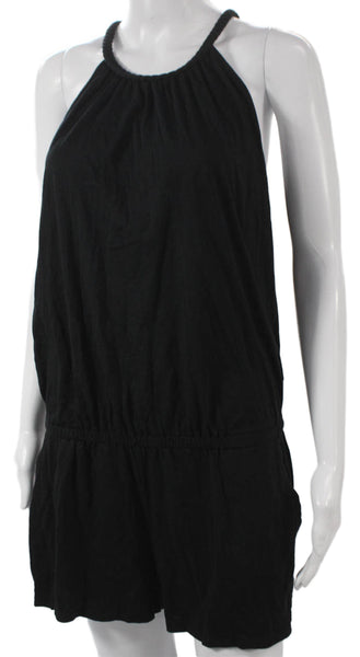 Soft Joie Womens Black Halter Cotton Sleeveless Romper Button Size L