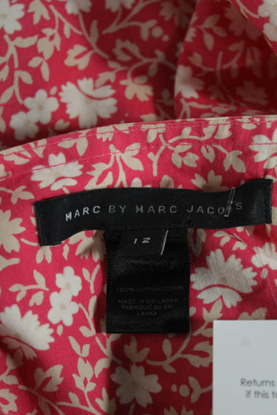 Marc By Marc Jacobs Women Pink Cotton Floral Shirt Dress Short Sleeve Size 12