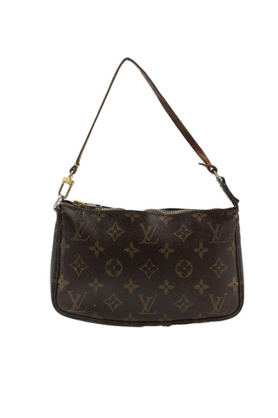 Louis Vuitton Womens Monogram Coated Canvas Pochette Handbag Brown