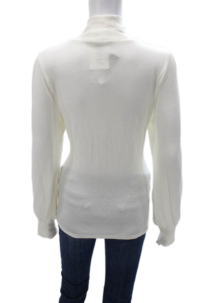 J Crew Women Basic Lyocell Turtleneck Long Sleeve Blouse White Size L