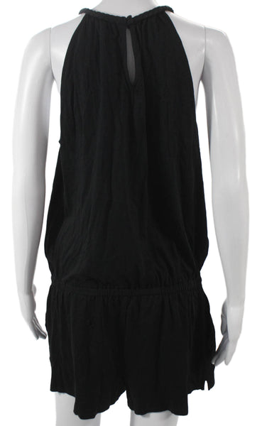 Soft Joie Womens Black Halter Cotton Sleeveless Romper Button Size L