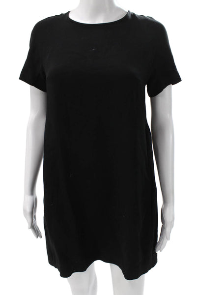 S Max Mara Womens Shift Dress Black Short Sleeve Round Neck Zip Polyester Size M