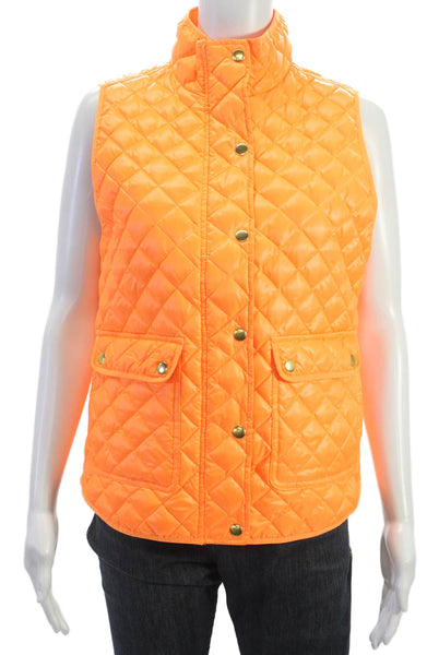 J Crew Womens Quilted Orange Snap Polyester Sleeveless Vest Size 8