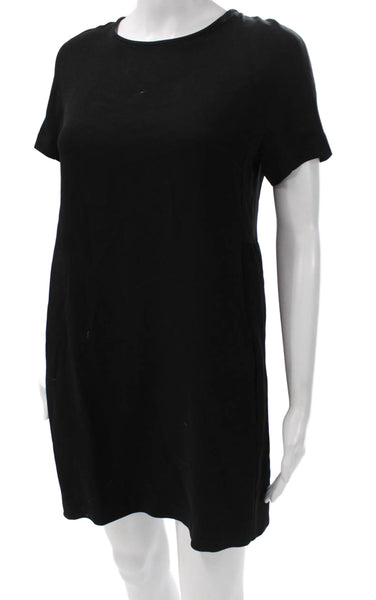 S Max Mara Womens Shift Dress Black Short Sleeve Round Neck Zip Polyester Size M