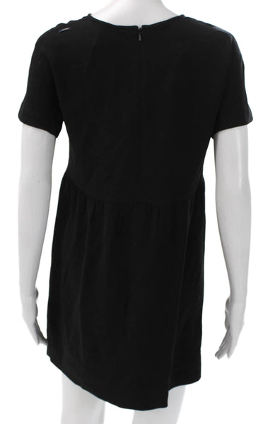 S Max Mara Womens Shift Dress Black Short Sleeve Round Neck Zip Polyester Size M