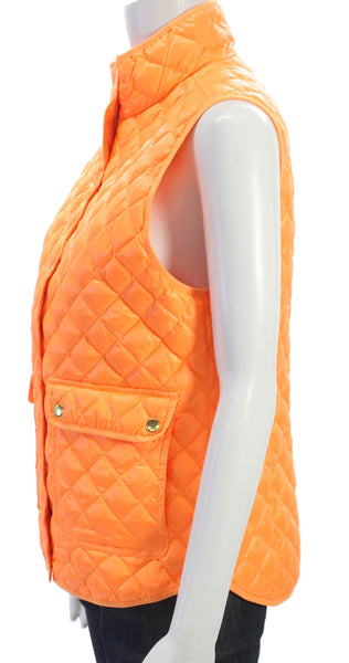 J Crew Womens Quilted Orange Snap Polyester Sleeveless Vest Size 8