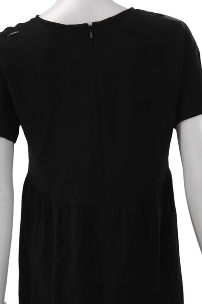 S Max Mara Womens Shift Dress Black Short Sleeve Round Neck Zip Polyester Size M