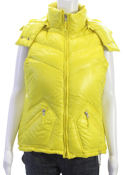 J Crew Womens Puffer Jacket Yellow Polyester Zip Sleeveless Solid Fall Size M