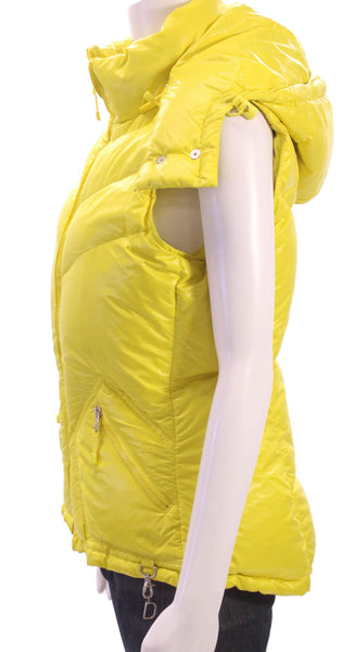 J Crew Womens Puffer Jacket Yellow Polyester Zip Sleeveless Solid Fall Size M