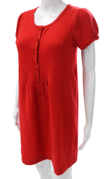 Christiane Celle Womens Red Cashmere Blend Sweater Dress Short Sleeve Size S