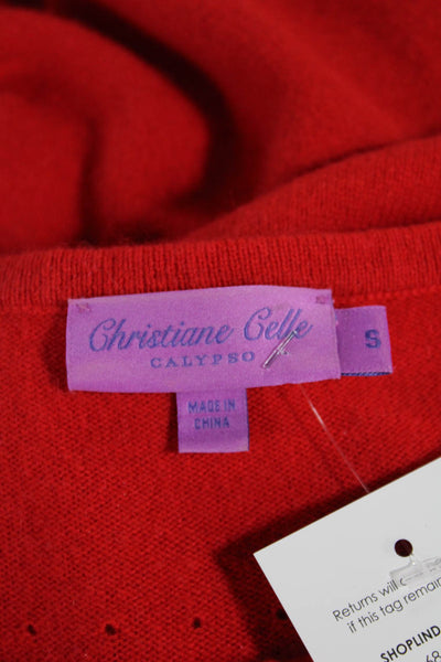 Christiane Celle Womens Red Cashmere Blend Sweater Dress Short Sleeve Size S