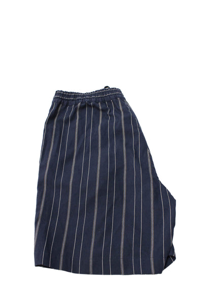 Zara Men Bermuda Shorts Blue Cotton Striped Drawstring Size S