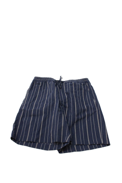 Zara Men Bermuda Shorts Blue Cotton Striped Drawstring Size S