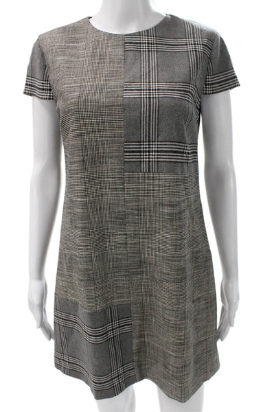Alice + Olivia Womens Shift Dress Gray Plaid Short Sleeve Zip Mini Size 6