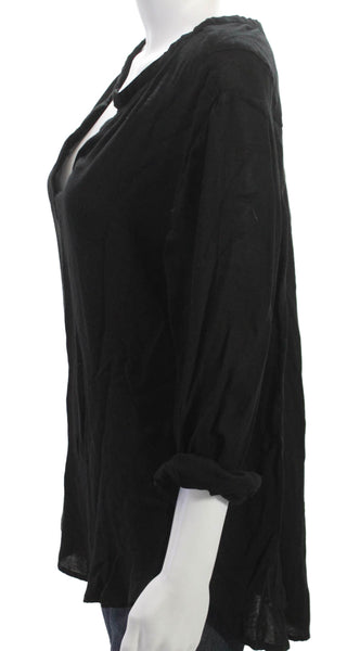 Cloth & Stone Womens Tunic Blouse Black V-Neck Cupro 3/4 Sleeve Pullover Size M