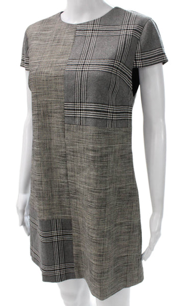Alice + Olivia Womens Shift Dress Gray Plaid Short Sleeve Zip Mini Size 6