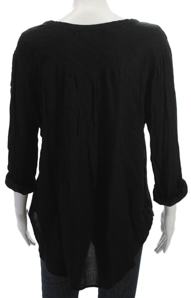 Cloth & Stone Womens Tunic Blouse Black V-Neck Cupro 3/4 Sleeve Pullover Size M