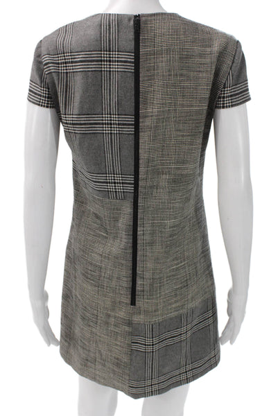 Alice + Olivia Womens Shift Dress Gray Plaid Short Sleeve Zip Mini Size 6
